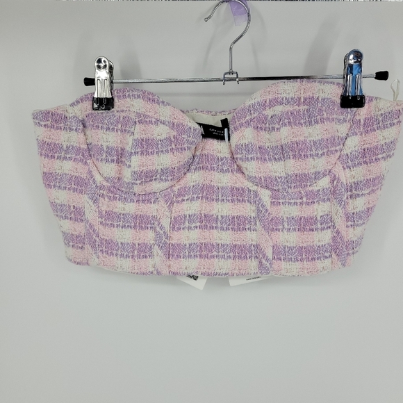 Zara Womens Textured Corset Pink Purple Tweed Top Size M - Picture 3 of 16
